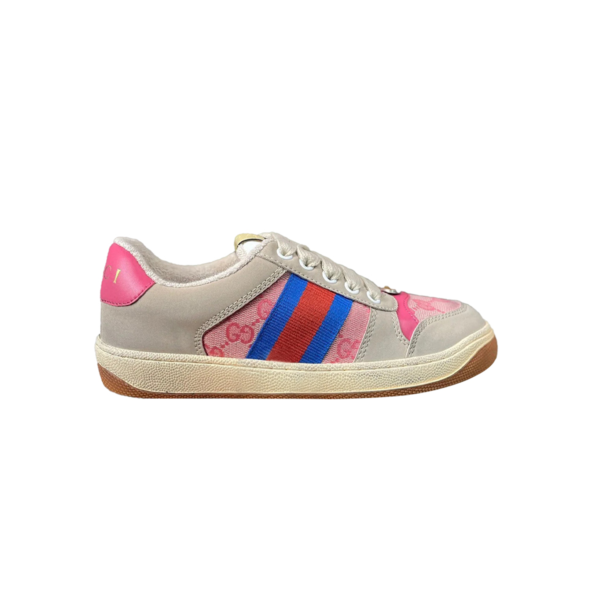 G*u*i grey pink nubuck leather and gg canvas screener sneakers 752392